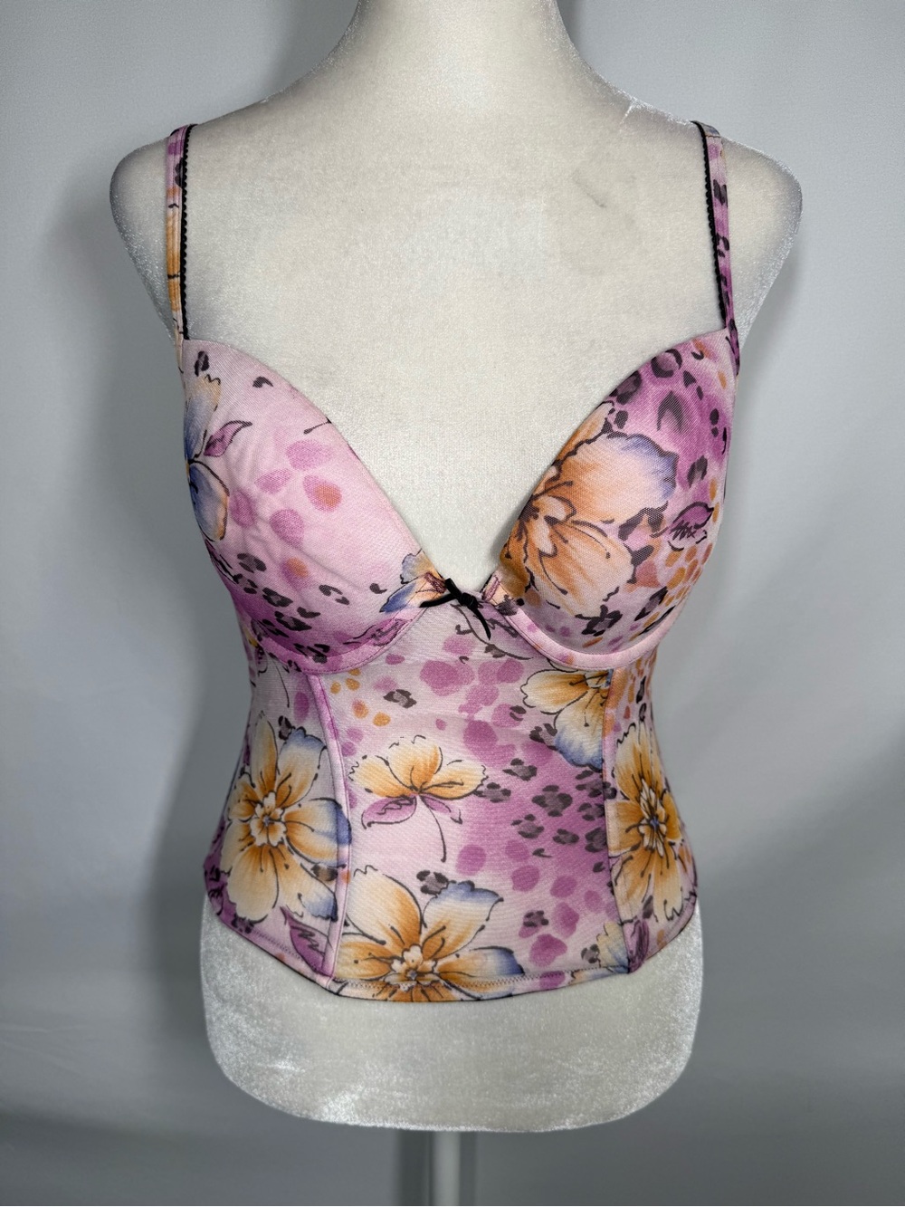 Y2K Vintage Lejaby Floral Cheetah Cami Bustier Top – Coquette Lingerie - Size L